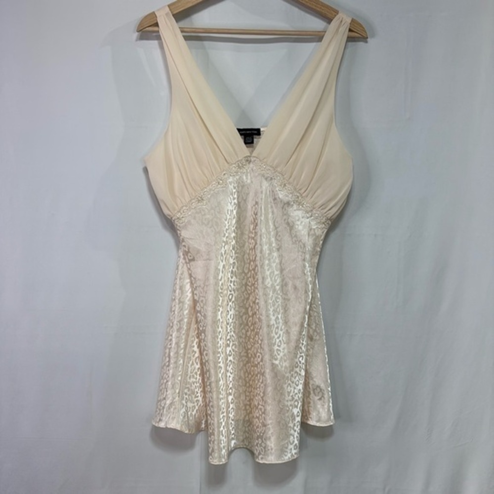 💋 Jones New York cream, leopard print, chiffon, lace chemise  nightgown slip
